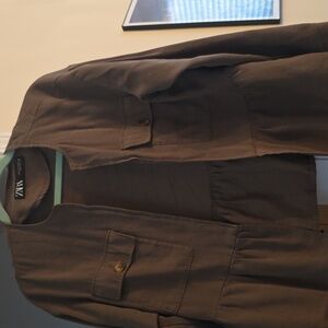 ZARA Viscose Blend Field Utility Jacket Open Front Peplum Olive Size Small